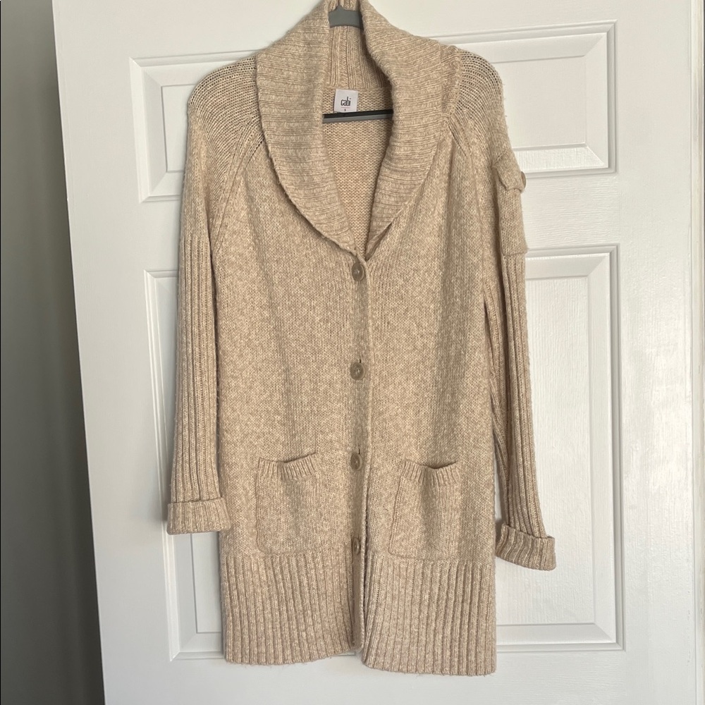 CAbi Long Beige Knit Cardigan Sweater